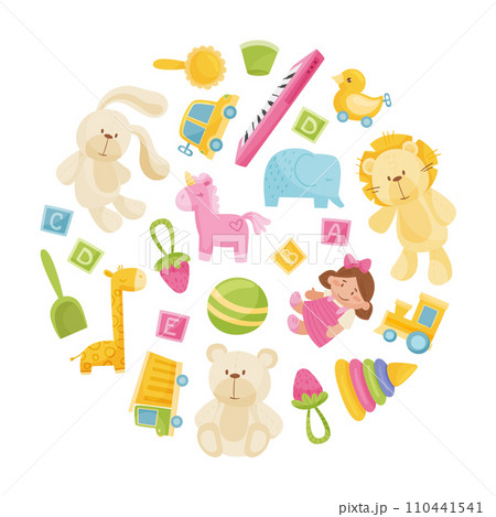 Baby Toy Store and Shop Round Composition Design Vector Template Baby Toy Store and Shop Round Composition Design Vector Template 110441541