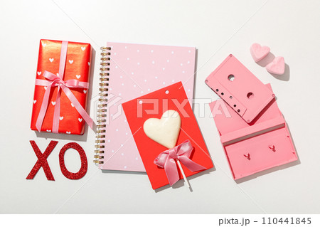 Notepad, letter and other accessories for Valentine's Day. 110441845