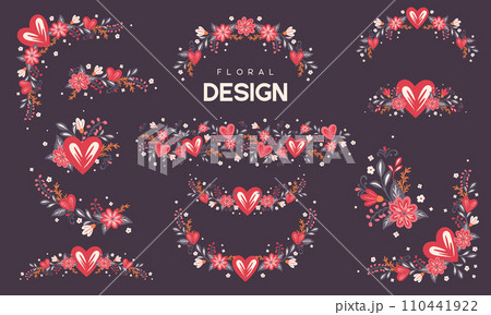 Floral frames with flowers and hearts. Vector...のイラスト素材 [110441922] - PIXTA