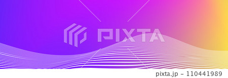 Abstract white wave lines on yellow purple gradient background. Wide banner with curve liquid stripes. Wavy border wallpaper for footer, poster, brochure, website, cover, header, flyer. Footer vector 110441989