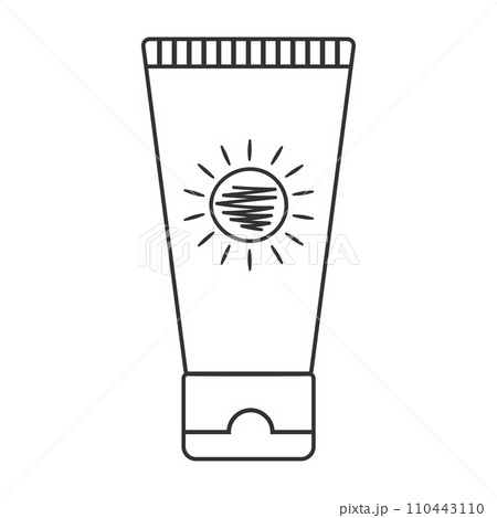Line icon of a sunscreen product. SPF summer skincare product. SPF cream or lotion outline. Vector illustration 110443110