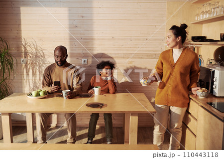Young family preparing for breakfast 110443118