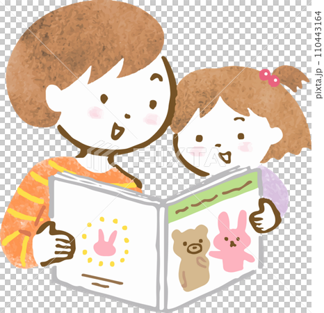 娘に絵本の読み聞かせをしているお母さんの手描きイラスト 娘に絵本の読み聞かせをしているお母さんの手描きイラスト 110443164