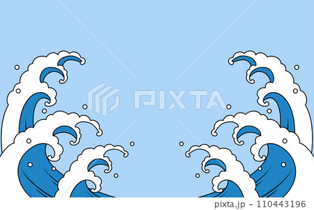 和風の波背景、荒波、青背景のシンプルな線画 和風の波背景、荒波、青背景のシンプルな線画 110443196