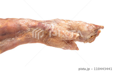 Leg of spanish jamon serrano, dry cured ham, on a white background 110443441