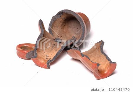 Old brown pottery, isolated on white Old brown pottery, isolated on white 110443470