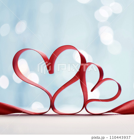 Hearts made from red ribbon. Valentine's card 110443937