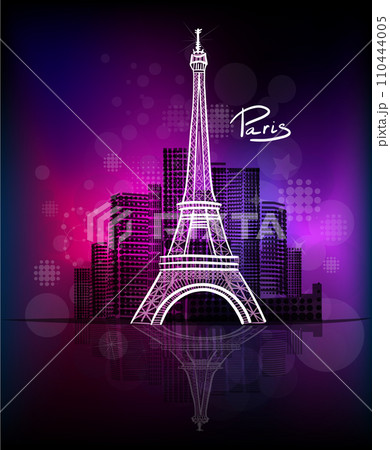 France city of Paris. Night city. hand drawing. Not AI, Vector illustration France city of Paris. Night city. hand drawing. Not AI, Vector illustration 110444005