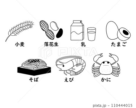 アレルギー表示の特定原材料7品目を示したイラストセット(2階調) アレルギー表示の特定原材料7品目を示したイラストセット(2階調) 110444015