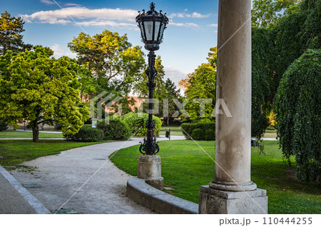 Aerial drone view of The Festetics Palace, Baroque palace located in the Keszthely, Zala, Hungary. Aerial drone view of The Festetics Palace, Baroque palace located in the Keszthely, Zala, Hungary. 110444255
