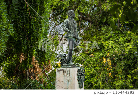 statue of the Festetics Gyorgy Grof in the area of Festetics Palace, Baroque palace located in the Keszthely, Zala, Hungary. 110444292