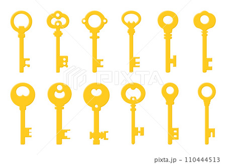 Golden keys set isolated on white background. Cartoon style. Vector illustration for any design. 110444513