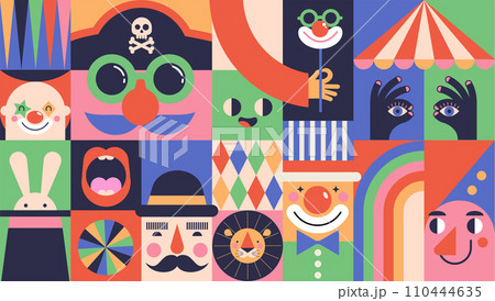 Circus, Carnival, Street Festival, Purim Carnival concept illustrations, Circus background 110444635