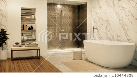 The Bath and toilet on bathroom japanese style. 110444809