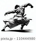 筋骨隆々で背中を向けて躍動感のあるポーズをとっている男性 110444980