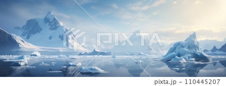 AI-generated content. Iceberg at sunset, Arctic Pole landscape, panorama. Global warming 110445207