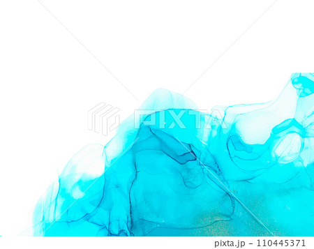 Blue watercolor fluid painting vector design card. Dye splash style. Alcohol ink. Vector 110445371