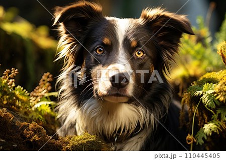 Purebred purebred beautiful border collie dog breed, background nature isolate. Purebred purebred beautiful border collie dog breed, background nature isolate. 110445405