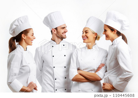 Group of male professional chef in service uniform, white background isolate. 110445608