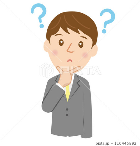 スーツを着た就活生、新入社員、疑問、男性、表情 スーツを着た就活生、新入社員、疑問、男性、表情 110445892