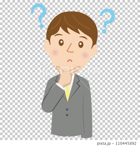 スーツを着た就活生、新入社員、疑問、男性、表情 スーツを着た就活生、新入社員、疑問、男性、表情 110445892