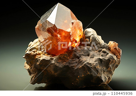 Analcime is a rare precious natural stone on a black background. AI generated. Header banner mockup with space. 110445936