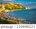currilave beach shoreline with hotels in Durres, Albania during sunset 110446221