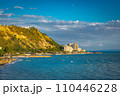 currilave beach shoreline with hotels in Durres, Albania during sunset 110446228