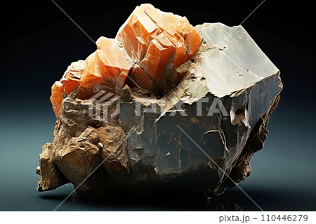 Analcime is a rare precious natural stone on a black background. AI generated. Header banner mockup with space. 110446279