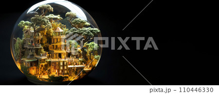 Miniature eco system with toy people, saving nature in a symbolic settlement. 110446330