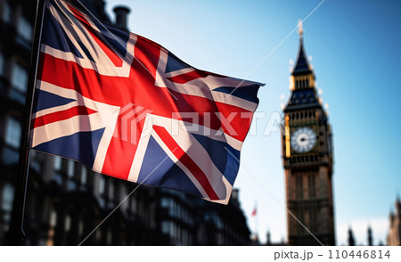 Flag of Great Britain, United Kingdom. City of London flag background. 110446814