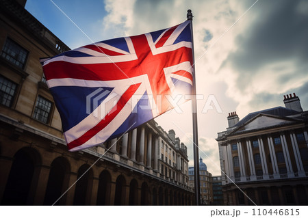 Flag of Great Britain, United Kingdom. City of London flag background. 110446815