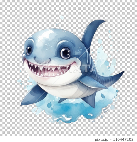 cute watercolor cartoon baby shark isolated cute watercolor cartoon baby shark isolated 110447102