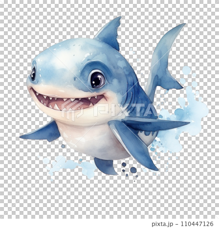cute watercolor cartoon baby shark isolated 110447126