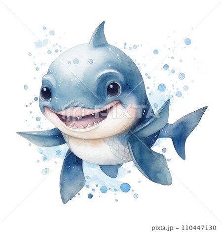 cute watercolor cartoon baby shark isolated cute watercolor cartoon baby shark isolated 110447130