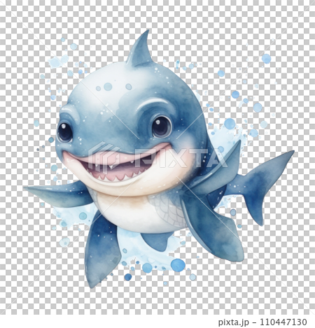 cute watercolor cartoon baby shark isolated 110447130