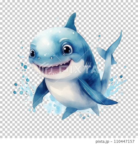 cute watercolor cartoon baby shark isolated 110447157