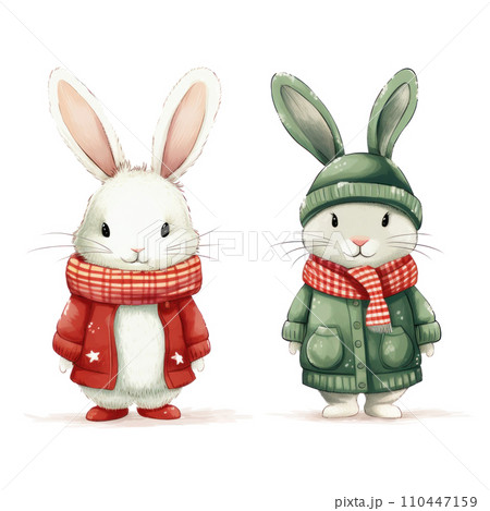 Two illustrated bunny dressed in summerのイラスト素材