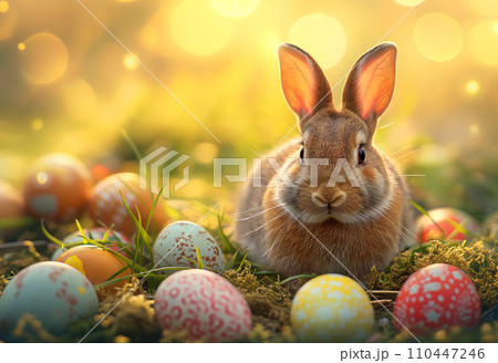 カラフルなイースターの卵とうさぎ /AI生成 カラフルなイースターの卵とうさぎ /AI生成 110447246