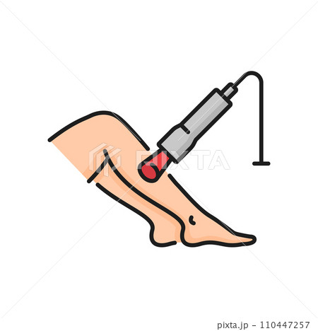 Ultrasound treatment of woman legs isolated color line icon. Vector edema and swelling legs, phlebologist and laser, diagnosis of thrombosis 110447257