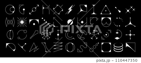 Futuristic brutalism shapes and elements, abstract geometric figures, vector icons. Brutalism geometry and simple primitive figures or minimal line symbols of abstract star, sun or triangle shapes Futuristic brutalism shapes and elements, abstract geometric figures, vector icons. Brutalism geometry and simple primitive figures or minimal line symbols of abstract star, sun or triangle shapes 110447350
