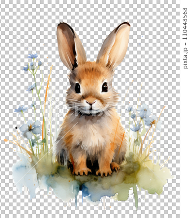 a cute watercolor drawing of a rabbit and its feet in the grass a cute watercolor drawing of a rabbit and its feet in the grass 110448568