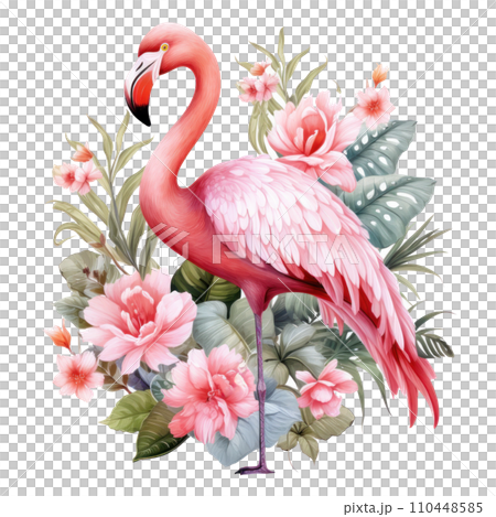 cute pink flamingo with flowers. cute floral flamingo clipart, cute pink flamingo with flowers. cute floral flamingo clipart, 110448585
