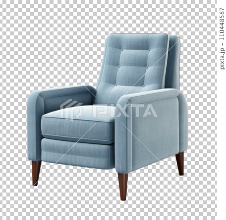 a blue recliner chair with legs isolated 110448587