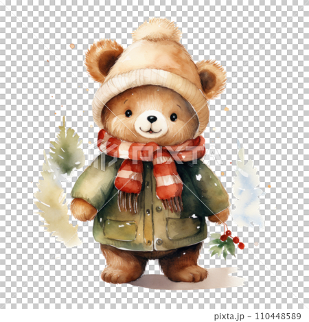 happy christmas bear, cute bear christmas clipart, 110448589