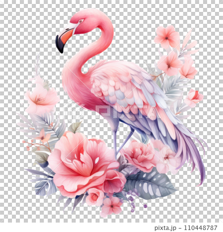 cute pink flamingo with flowers. cute floral flamingo clipart, cute pink flamingo with flowers. cute floral flamingo clipart, 110448787