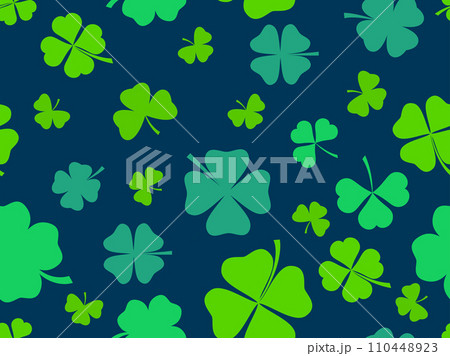 Clover seamless pattern for Saint Patrick's Day. Four-leafed and three-leafed clover. Background for printing on paper, advertising materials and fabric. Vector illustration 110448923
