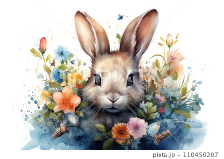 watercolor painted bunny rabbit isolatedのイラスト素材 [110450207] - PIXTA