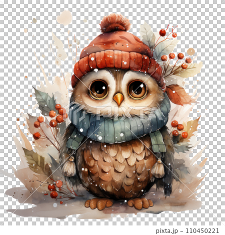happy christmas owl, isolated happy christmas owl, isolated 110450221