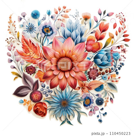 flowers in colorful patterns on white background flowers in colorful patterns on white background 110450223